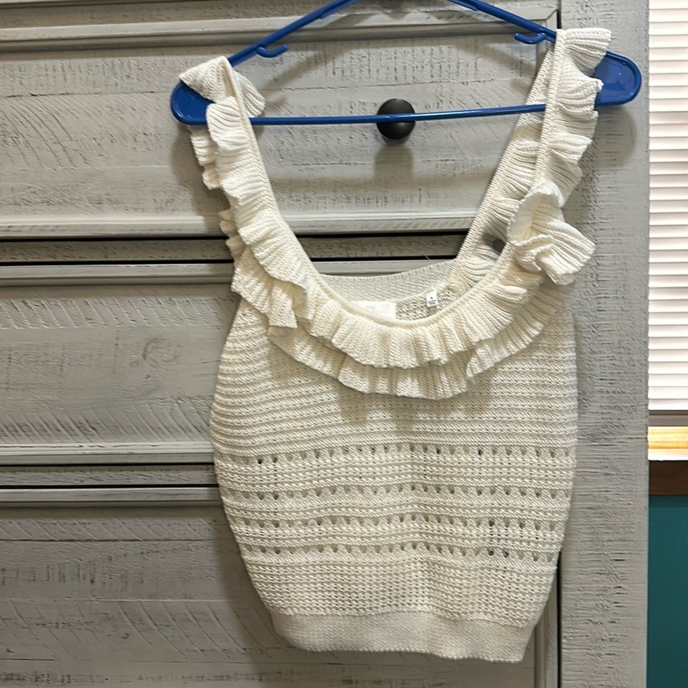 7 For All Man Kind, Crocheted top. White. Small.